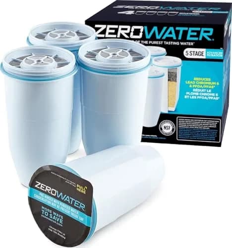 ZeroWater Replacement Water Filter 5-Stage 56.8L (15 Gallon) 4-Pack | IAPMO Certified to Reduce Lead, PFOA/PFOS, Chromium, Mercury thumbnail 1