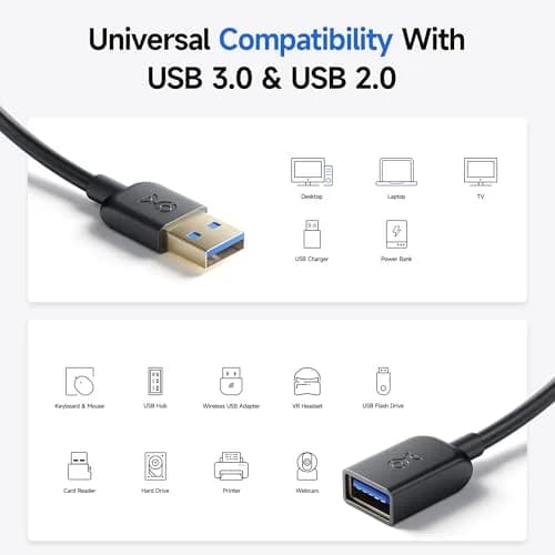 Cable Matters USB 3.0 Extension Cable 6ft Black | SuperSpeed Data & Durable Design thumbnail 4