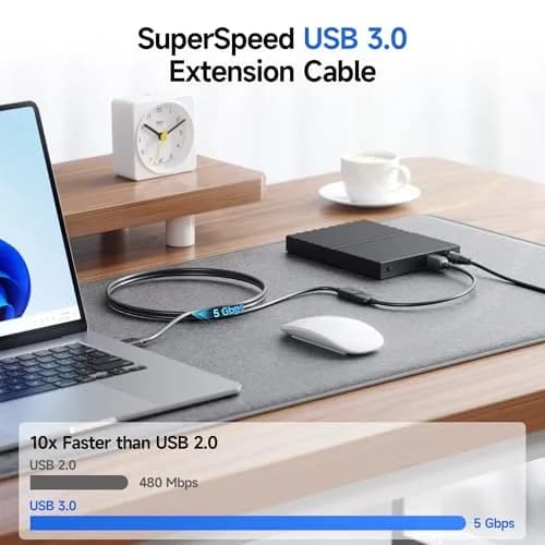 Cable Matters USB 3.0 Extension Cable 6ft Black | SuperSpeed Data & Durable Design thumbnail 2