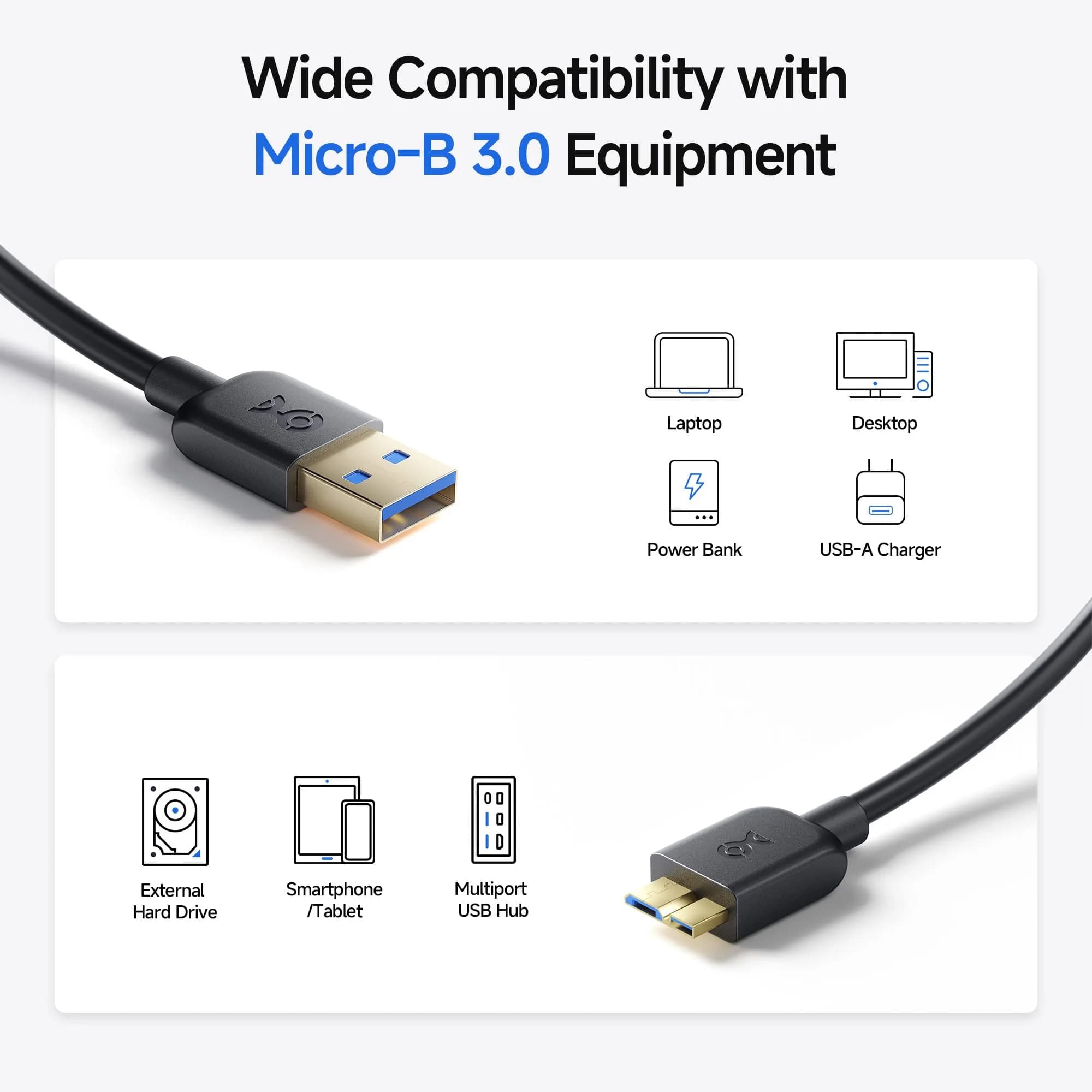 Cable Matters Micro USB 3.0 Cable 1m (3ft) Black | SuperSpeed 5Gbps Data Transfer - view 4