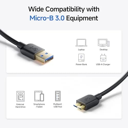Cable Matters USB 3.0 A to Micro B Cable 4.57 m (15 ft) Black | SuperSpeed 5 Gbps Data Transfer thumbnail 4