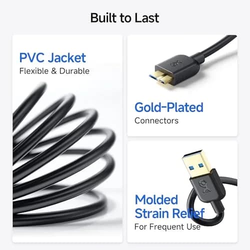 Cable Matters USB 3.0 A to Micro B Cable 4.57 m (15 ft) Black | SuperSpeed 5 Gbps Data Transfer thumbnail 6