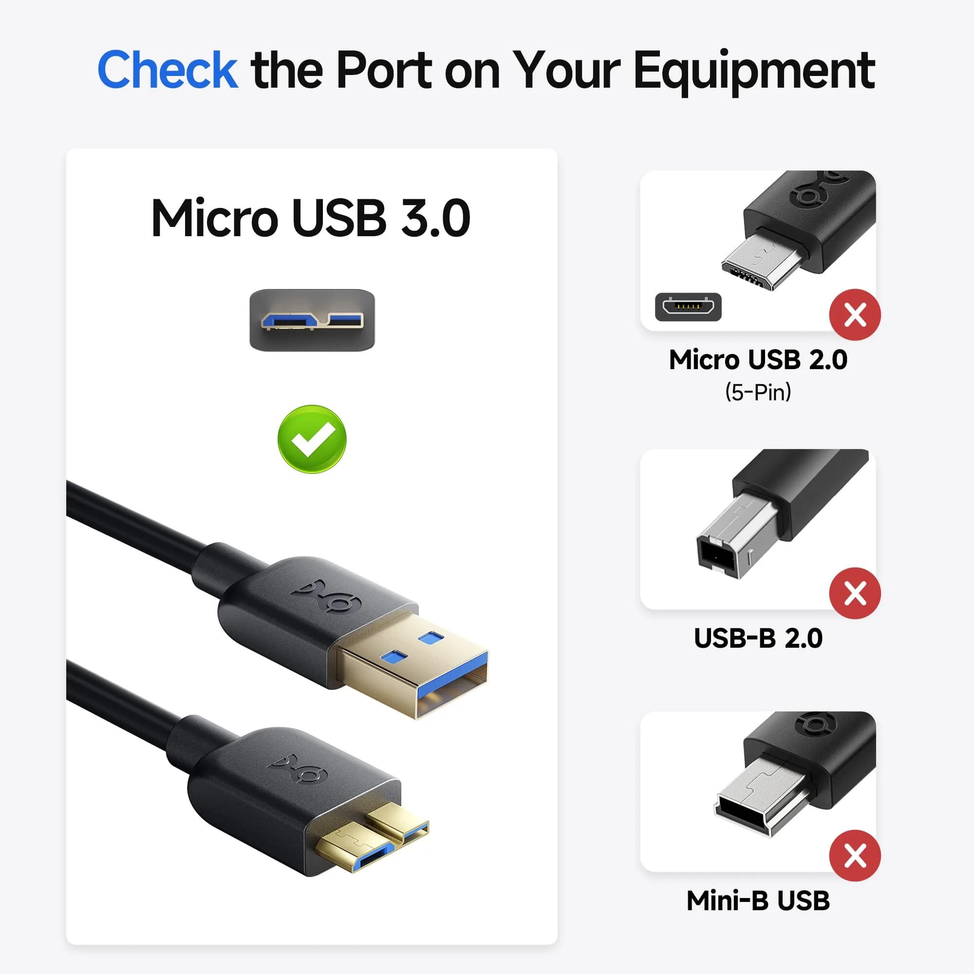 Cable Matters USB 3.0 A to Micro B Cable 4.57 m (15 ft) Black | SuperSpeed 5 Gbps Data Transfer - view 2