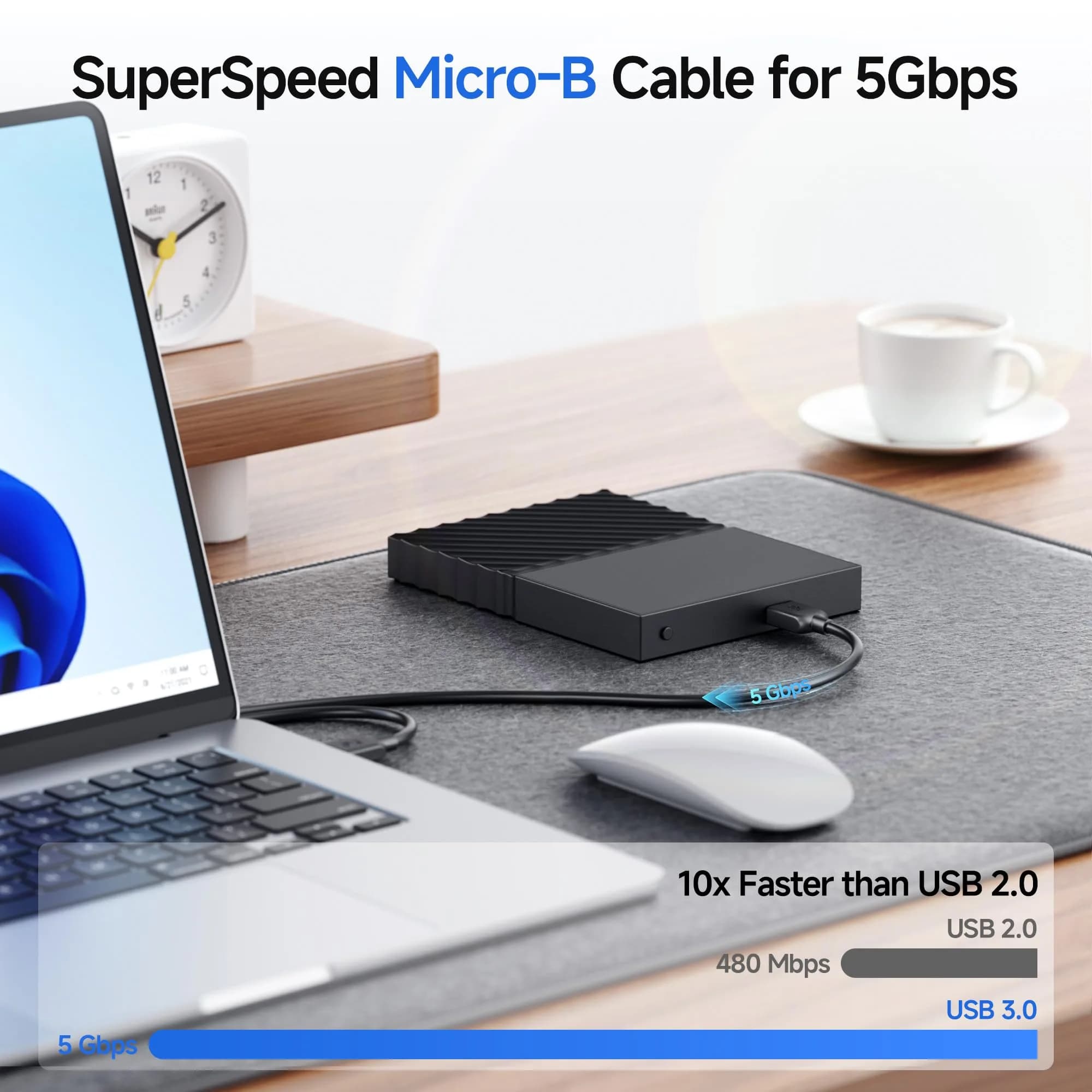 Cable Matters USB 3.0 A to Micro B Cable 4.57 m (15 ft) Black | SuperSpeed 5 Gbps Data Transfer - view 3