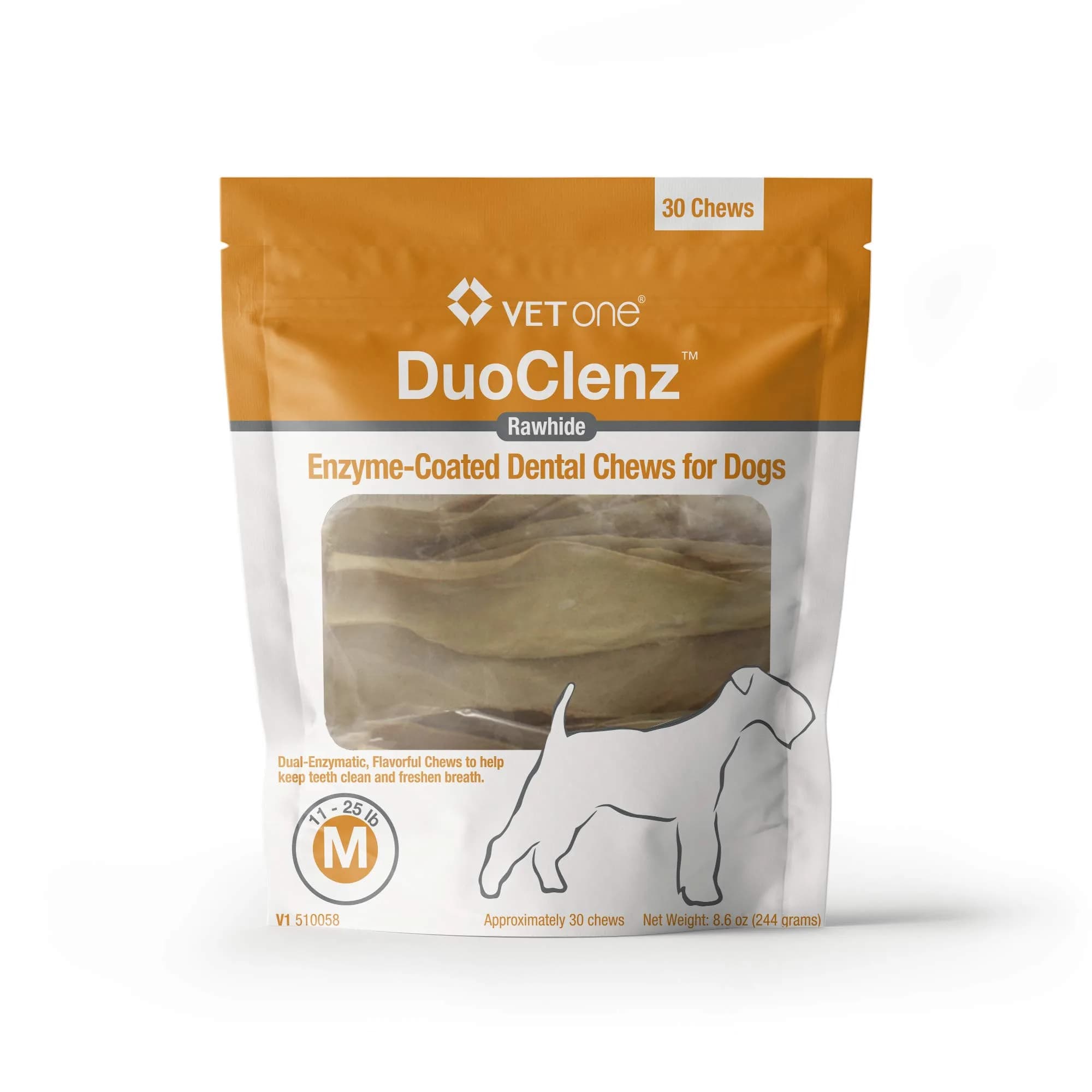 Vet One DuoClenz Rawhide Dental Chews Large Dogs | Enzymatic Rawhide for Oral Care — Medium Dogs