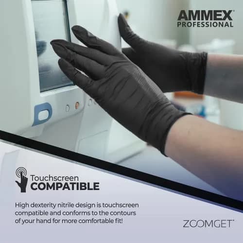 AMMEX Black Nitrile Exam Gloves, Case of 1000, Medium, 3 Mil | Ambidextrous, Latex-Free, Powder-Free thumbnail 4