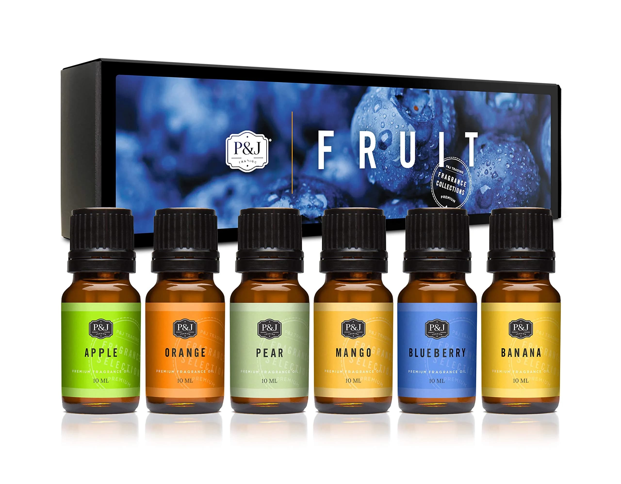 P&J Trading Fruit Fragrance Oil Set | Orange, Mango, Apple, Blueberry, Banana, Pear (6 x 10ml) | USA Imported Aromatherapy - main product image