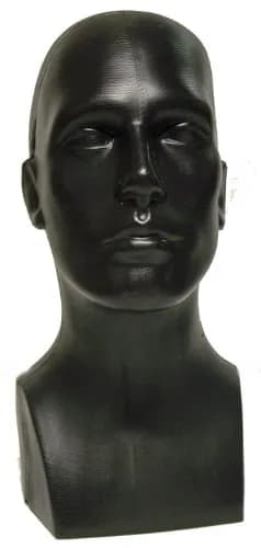 only mannequins 15" Tall Male Mannequin Head Durable Plastic Black | Full Front & Sides Display (120 chars)