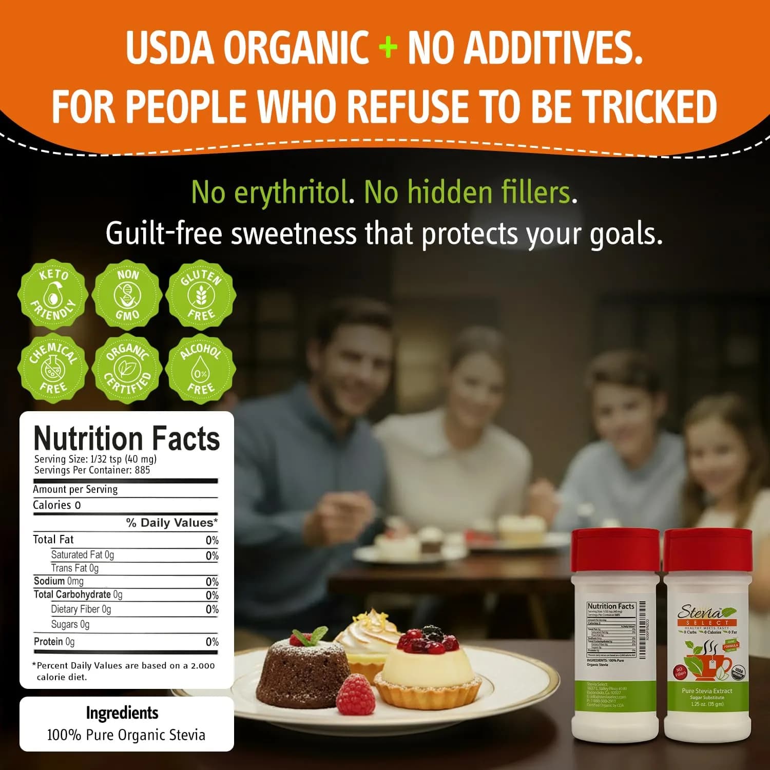 Stevia Select Organic Stevia Powder 1.25oz (35.4g) | Pure Plant-Based Sweetener with No Additives - view 2