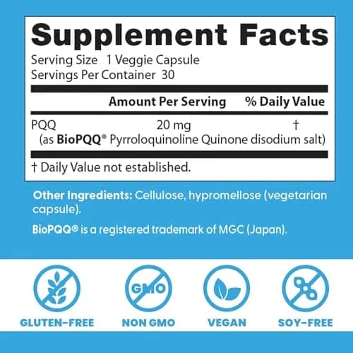 Doctor's Best PQQ Supplement 20 mg, Gluten Free, 30 Veg Caps | Supports Mitochondrial Function & Energy thumbnail 2