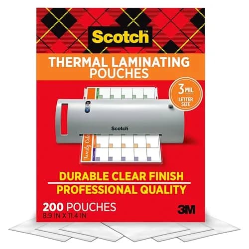 Scotch Thermal Laminating Pouches, 200 Count, Clear, 3 mil. | Professional Finish for Documents thumbnail 1