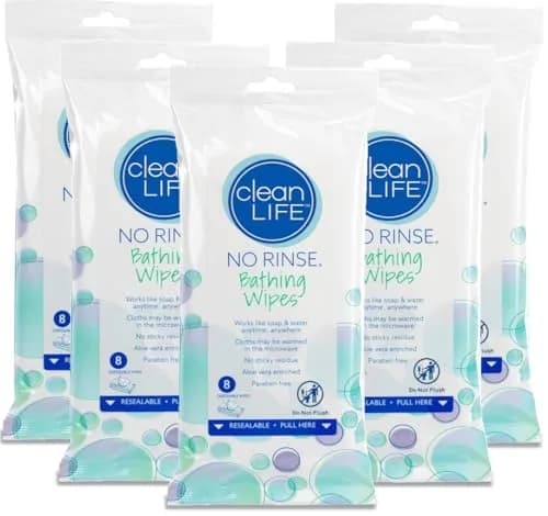 No-Rinse Bathing Wipes (5 Packs of 8) | Moisturizing, Hypoallergenic, Rinse-Free for Adults & Elderly thumbnail 1