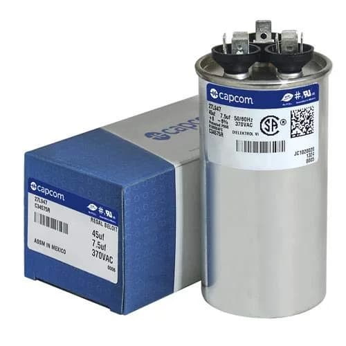 Genteq OEM Upgraded Replacement Capacitor 45/7.5μF 370V | Universal Round OEM GE Capacitor thumbnail 1