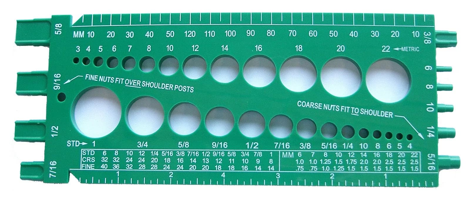 Stainless Town Nut Bolt Thread Gauge Green | Measures Standard & Metric Bolts & Nuts