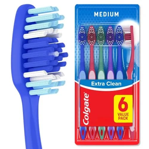 Colgate Extra Clean Medium Toothbrushes, 6 Count | Deep Cleaning Power Bristles thumbnail 1