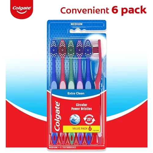 Colgate Extra Clean Medium Toothbrushes, 6 Count | Deep Cleaning Power Bristles thumbnail 3