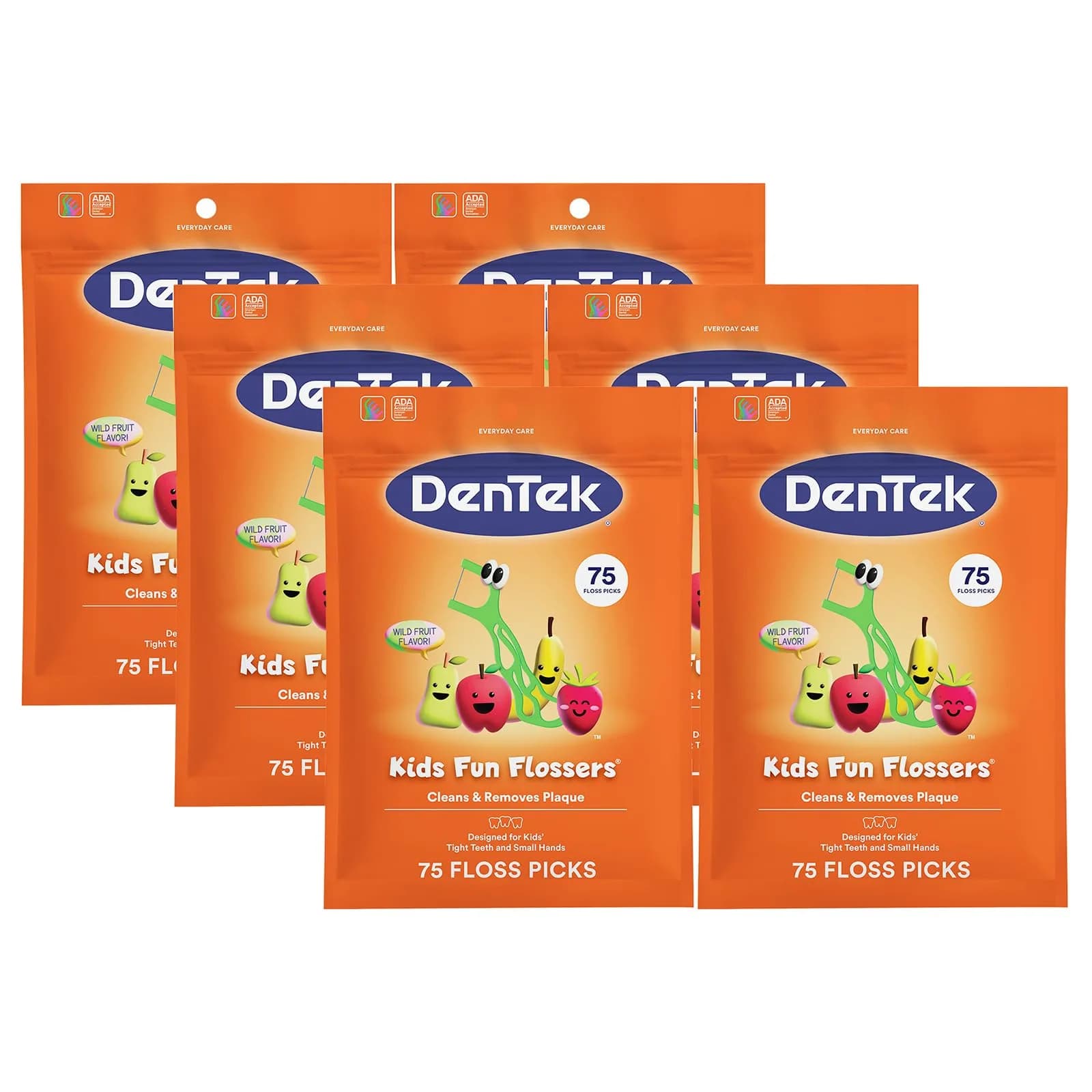 DenTek Kids Fun Flossers Wild Fruit Flavor 450 Count (75 Count, Pack of 6) | ADA Accepted Floss Picks - main product image