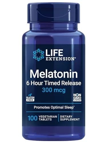 Life Extension Melatonin 6 Hour Timed Release 300 mcg Tablets | Gluten-Free, Non-GMO, Vegetarian, 100 Count thumbnail 1