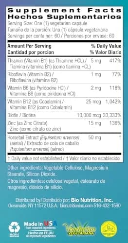 Bio Nutrition Healthy Hair Biotin Vegi-Caps 60 Count | Supports Hair & Nail Growth, Made in USA thumbnail 7