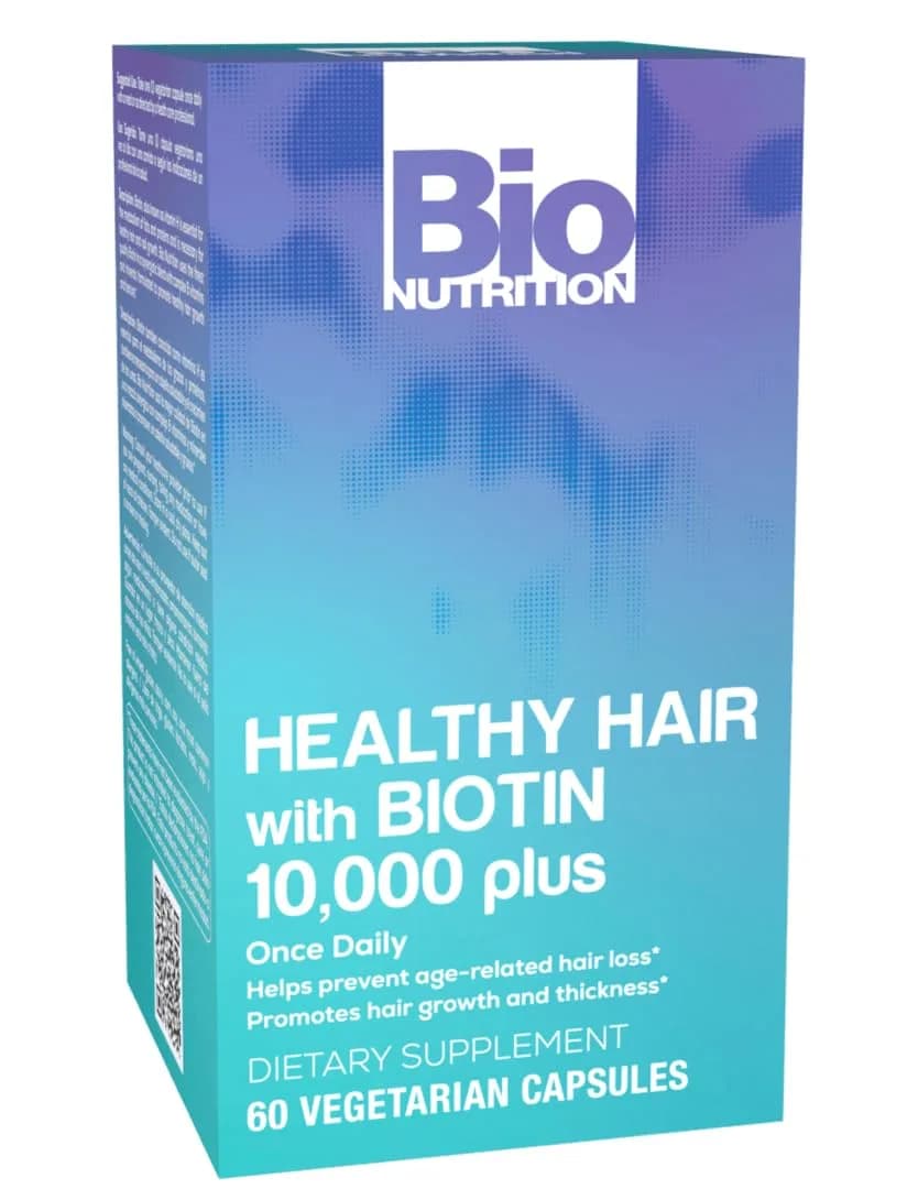 Bio Nutrition Healthy Hair Biotin Vegi-Caps 60 Count | Supports Hair & Nail Growth, Made in USA