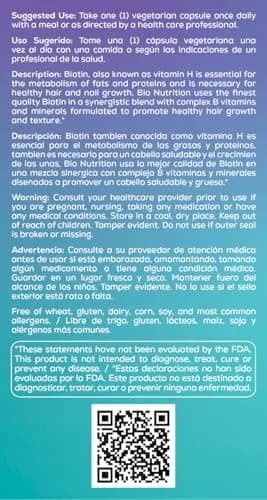 Bio Nutrition Healthy Hair Biotin Vegi-Caps 60 Count | Supports Hair & Nail Growth, Made in USA thumbnail 4