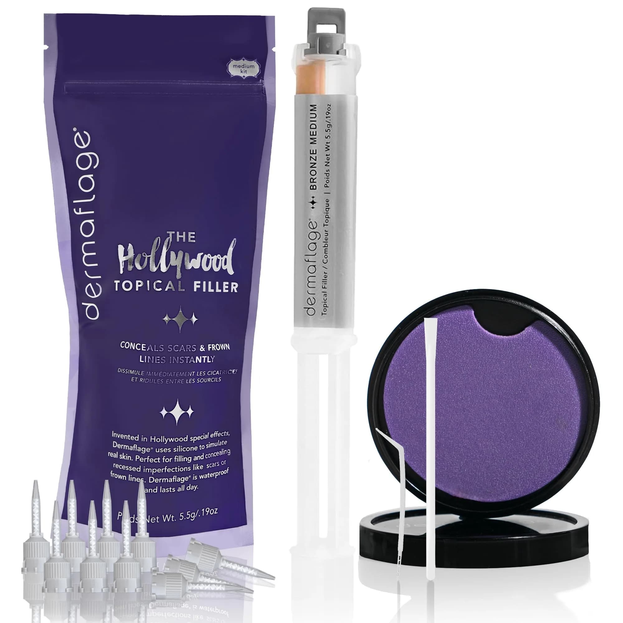 Dermaflage Scar Filler Kit Bronze Medium Waterproof Concealer for Acne Scars Wrinkles Ice Pick Scars Makeup | 1 mo supply — Bronze Medium