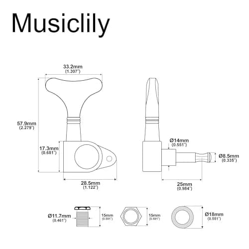Musiclily Basic 3L3R 19:1 Ratio Bass Machine Heads Tuning Pegs Keys Black thumbnail 2