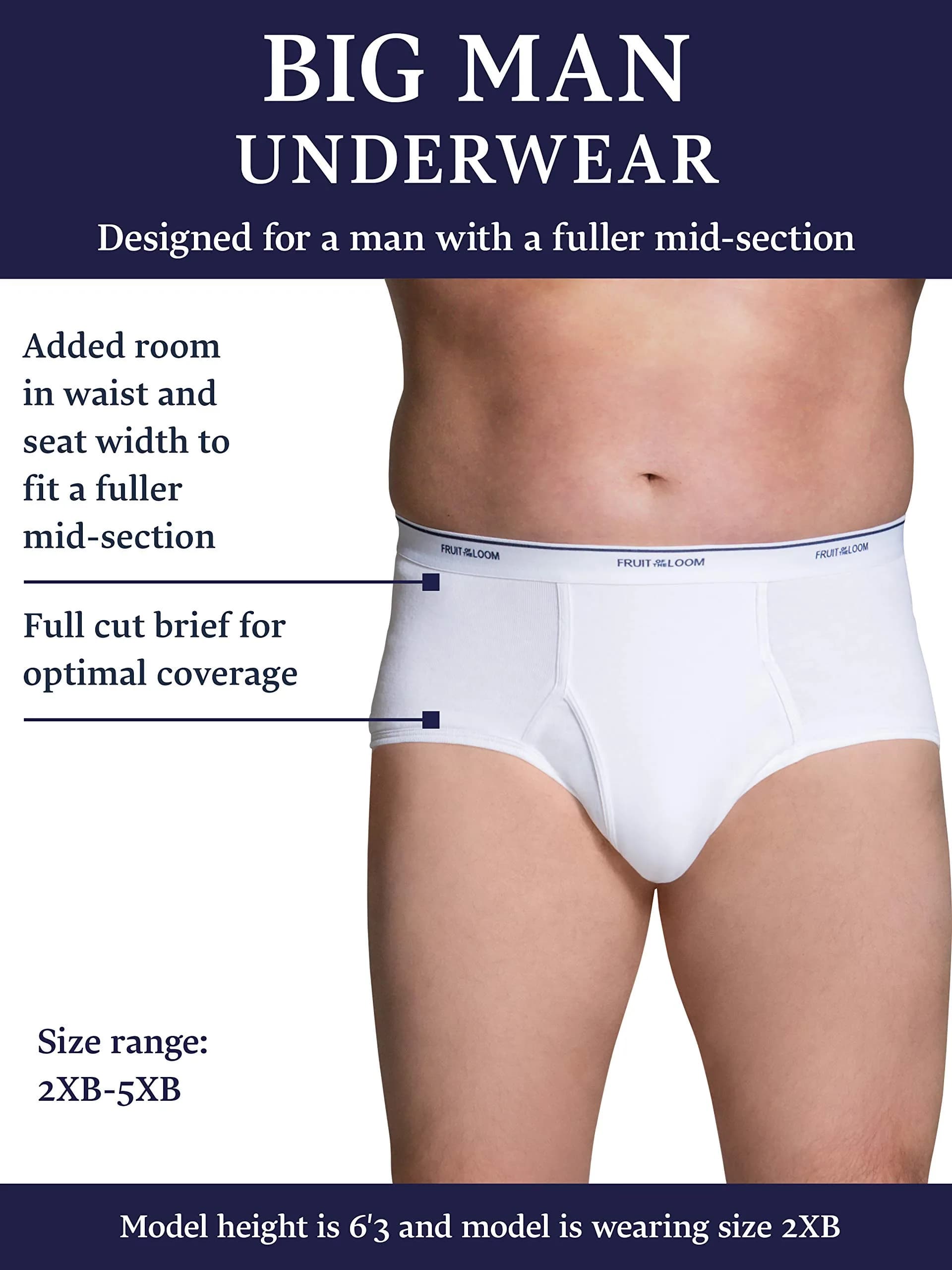 Fruit of the Loom Men's Big & Tall Tag-Free Briefs 3-Pack | 5X-Large (267 cm) | Mid Rise - view 4