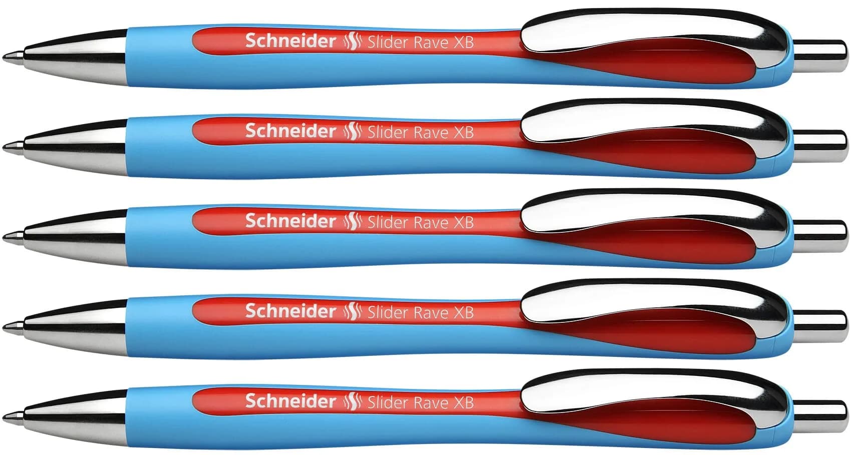 Schneider Slider Rave XB Ballpoint Pen, 1.4mm Red Ink, 5-Pack | Smooth Viscoglide Ink Flow — Red
