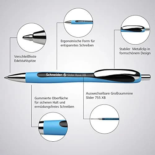 Schneider Slider Rave XB Ballpoint Pen, 1.4mm Red Ink, 5-Pack | Smooth Viscoglide Ink Flow thumbnail 7