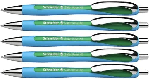 Schneider Slider Rave XB Ballpoint Pen, 1.4mm, Green Ink, 5-Pack | Smooth Writing with Viscoglide Technology thumbnail 1