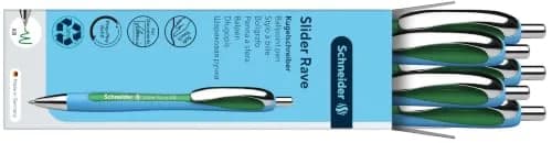 Schneider Slider Rave XB Ballpoint Pen, 1.4mm, Green Ink, 5-Pack | Smooth Writing with Viscoglide Technology thumbnail 6