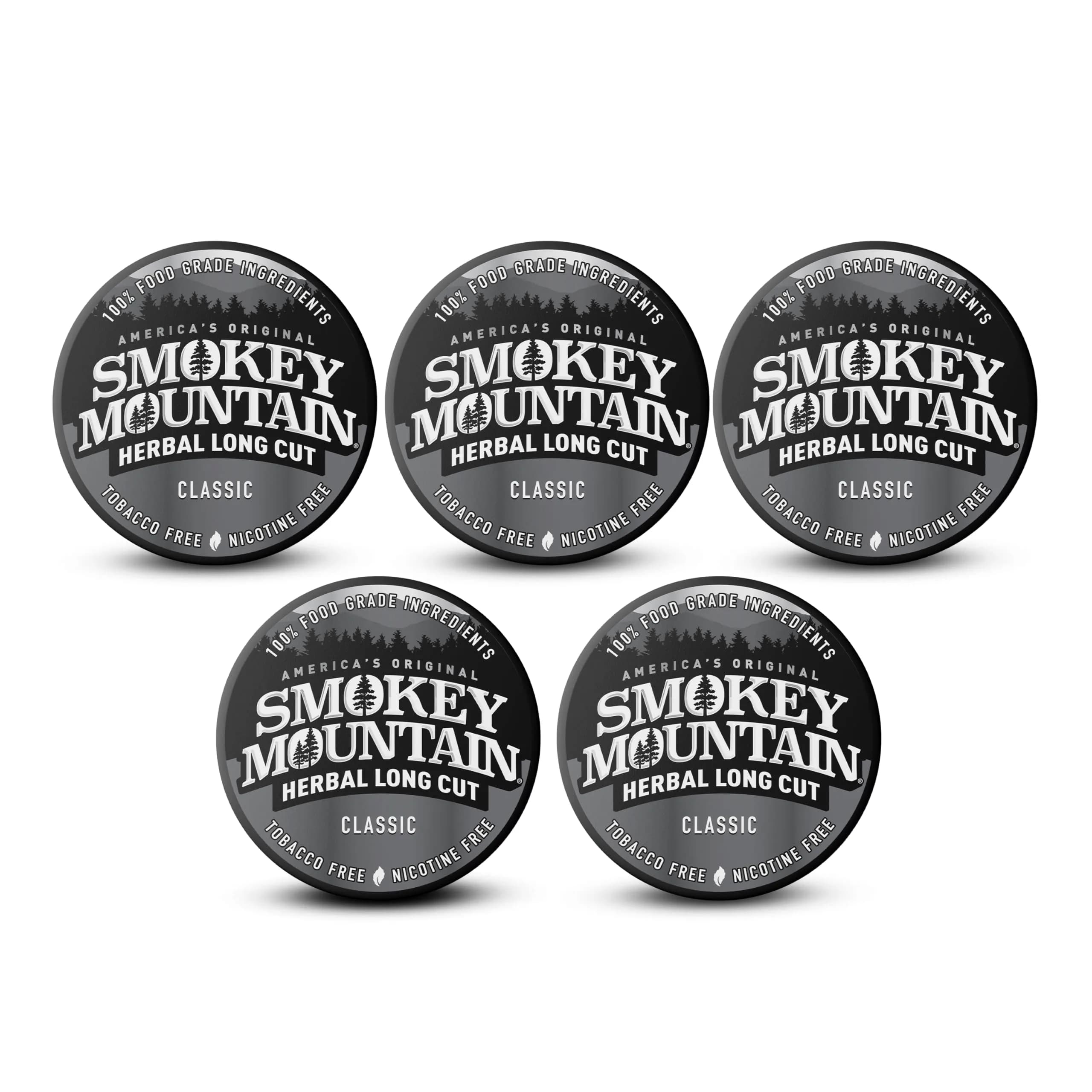Smokey Mountain Herbal Long Cut Classic, 5 Can Box | Tobacco-Free, Nicotine-Free Herbal Snuff - main product image