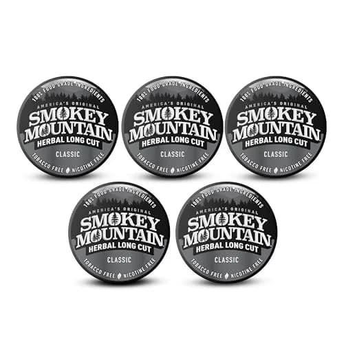 Smokey Mountain Herbal Long Cut Classic, 5 Can Box | Tobacco-Free, Nicotine-Free Herbal Snuff thumbnail 1
