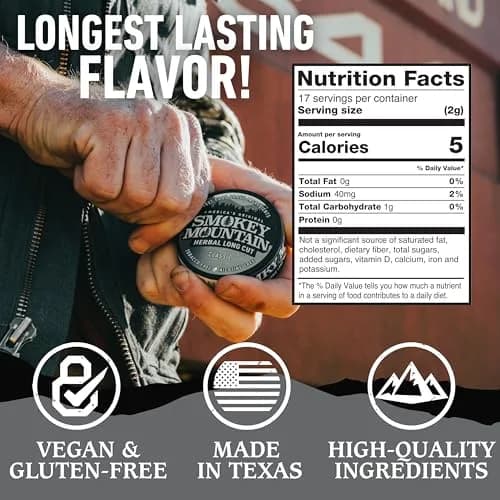 Smokey Mountain Herbal Long Cut Classic, 5 Can Box | Tobacco-Free, Nicotine-Free Herbal Snuff thumbnail 4