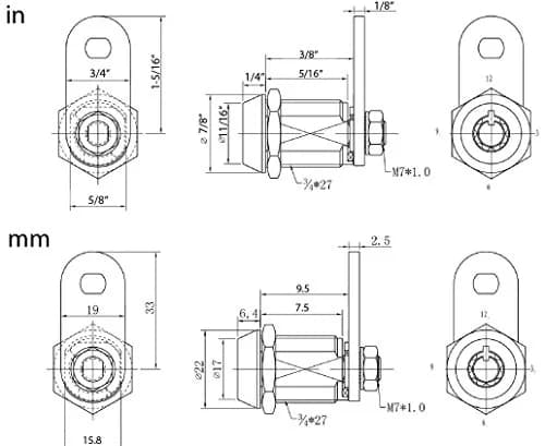 FJM Tubular Cam Lock 3/8" Chrome Finish | Keyed Alike, Versatile & Secure (70-120 chars) thumbnail 4