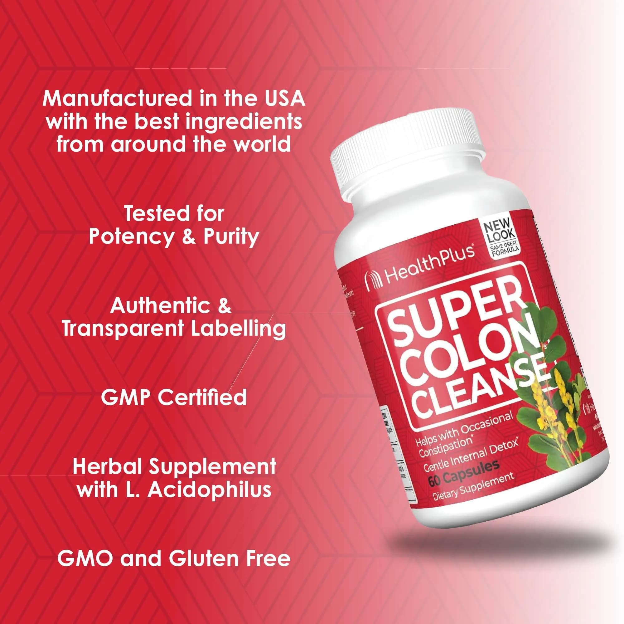 Health Plus Super Colon Cleanse Detox Capsules 60 Count (15 Day Supply) | Gentle Herbal Blend for Occasional Constipation Relief - view 5