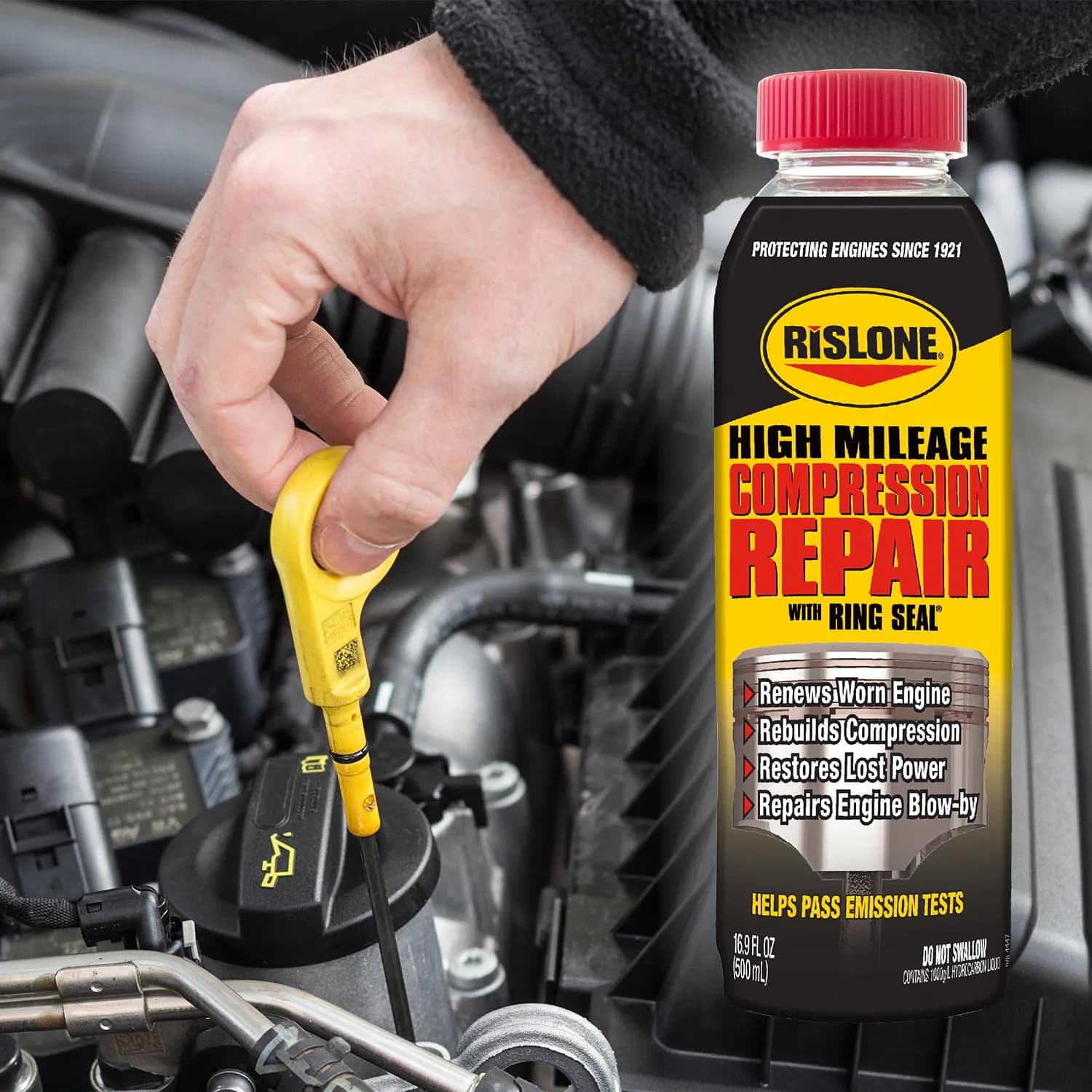 Rislone High Mileage Compression Repair with Ring Seal 16.9 oz (499 ml) Bottles, 12-Pack | Restores Lost Power & Fixes Blow-By - view 5