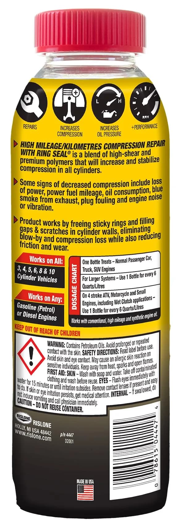 Rislone High Mileage Compression Repair with Ring Seal 16.9 oz (499 ml) Bottles, 12-Pack | Restores Lost Power & Fixes Blow-By - view 3