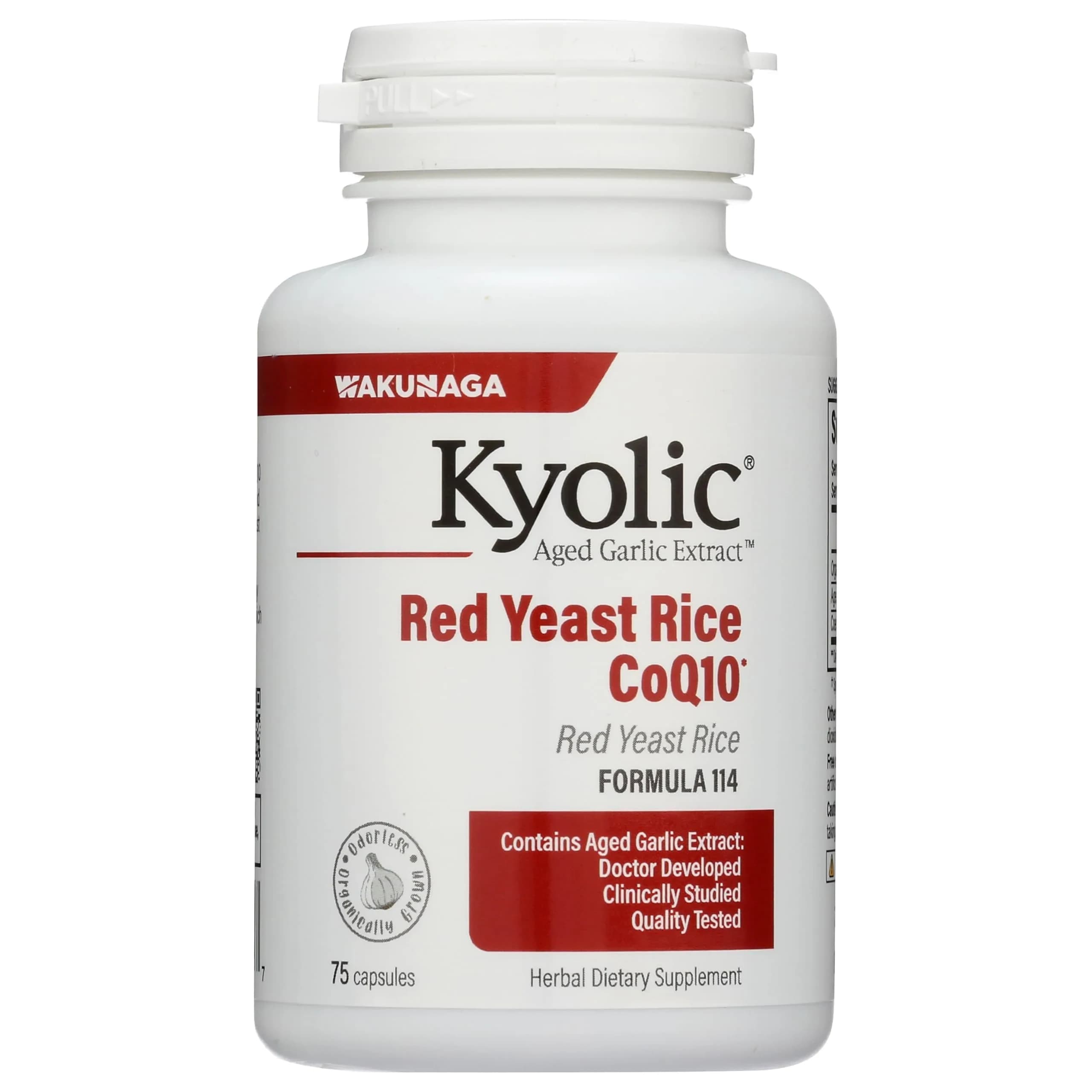 Kyolic Aged Garlic Extract Formula 114 Red Yeast Rice CoQ10 75 Capsules (25 Servings) | Supports Cardiovascular Health & Cellular Energy — No Color