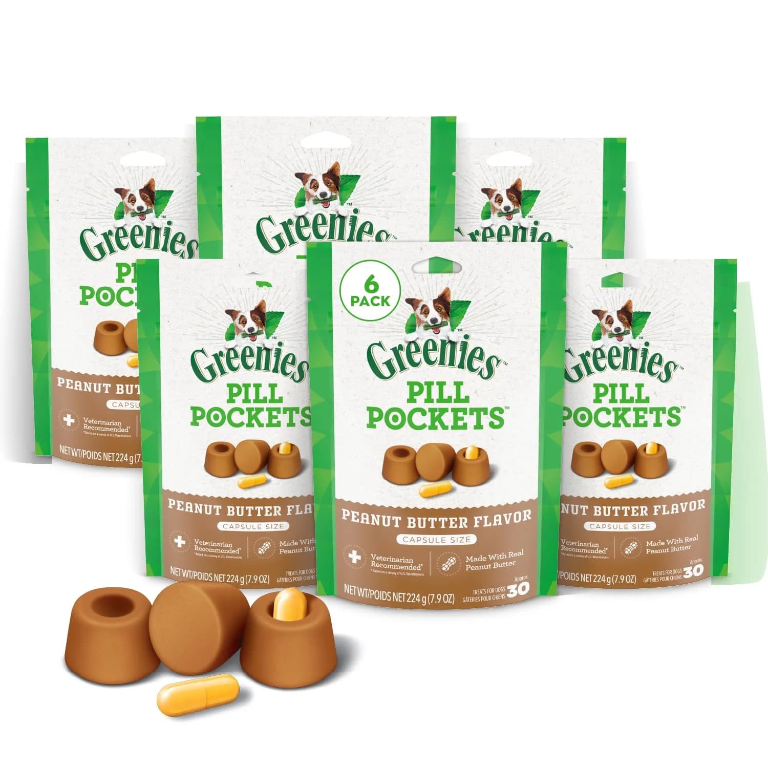 Greenies Pill Pockets Peanut Butter Large Size Dog Treats 180 Count (7.9 oz x 6) | Vet-Recommended Medicine Masking