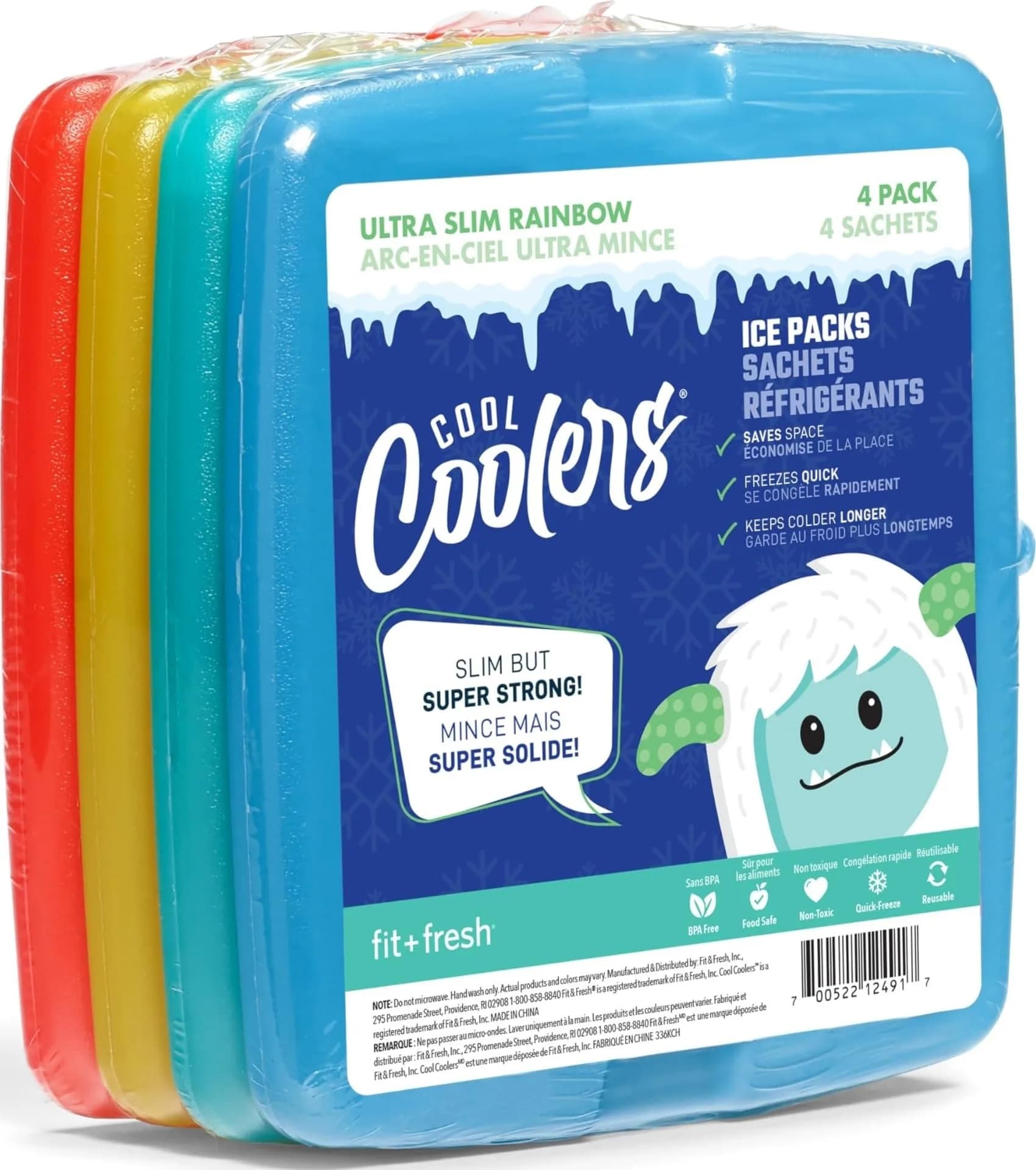Fit & Fresh 4 Pack Ice Chest Slim Ice Packs | Quick Freeze Space Saving Reusable Ice Packs for Lunch Boxes & Coolers, Multi Colored — Multi Color