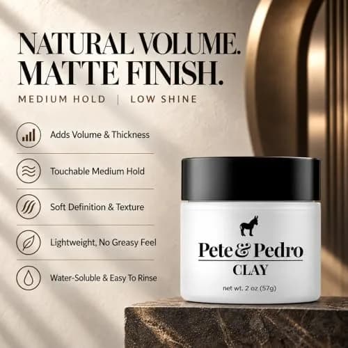 Pete & Pedro Hair Styling Clay 2 oz | Medium Hold, Low Shine, Matte Finish for Men thumbnail 2