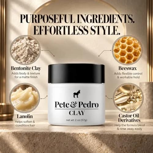 Pete & Pedro Hair Styling Clay 2 oz | Medium Hold, Low Shine, Matte Finish for Men thumbnail 3