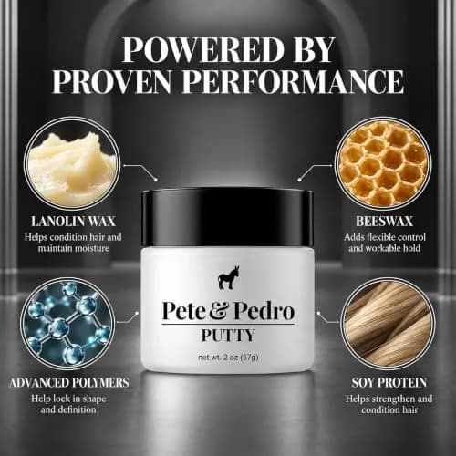Pete & Pedro Hair Putty Strong Hold, Low Shine, Matte Finish Hair Clay 2 oz | Water-Based, Paraben-Free Styling Aid thumbnail 3