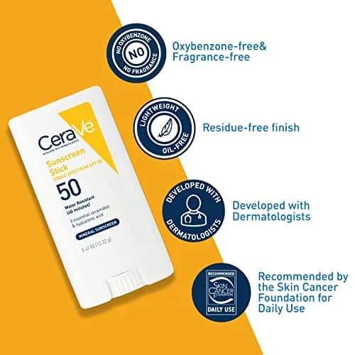 CeraVe Mineral Sunscreen Stick SPF 50, Broad Spectrum UVA/UVB Protection | 13.87ml (0.47 Fl Oz) thumbnail 3