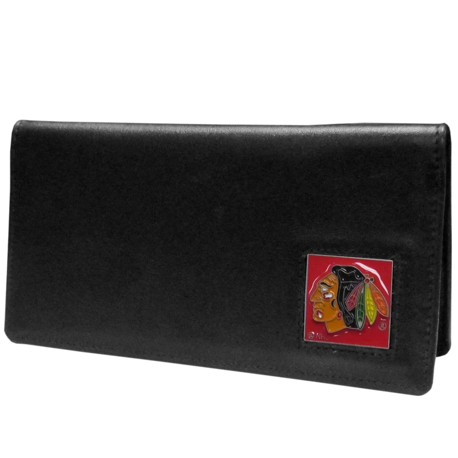Siskiyou Chicago Blackhawks Leather Checkbook Cover | NHL Officially Licensed Fan Accessory — Black