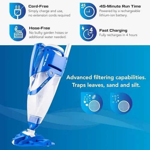 POOL BLASTER Centennial Cordless Pool Vacuum for Above Ground Pool w/Pole | Battery-Powered, Handheld, XL Debris Chamber thumbnail 5