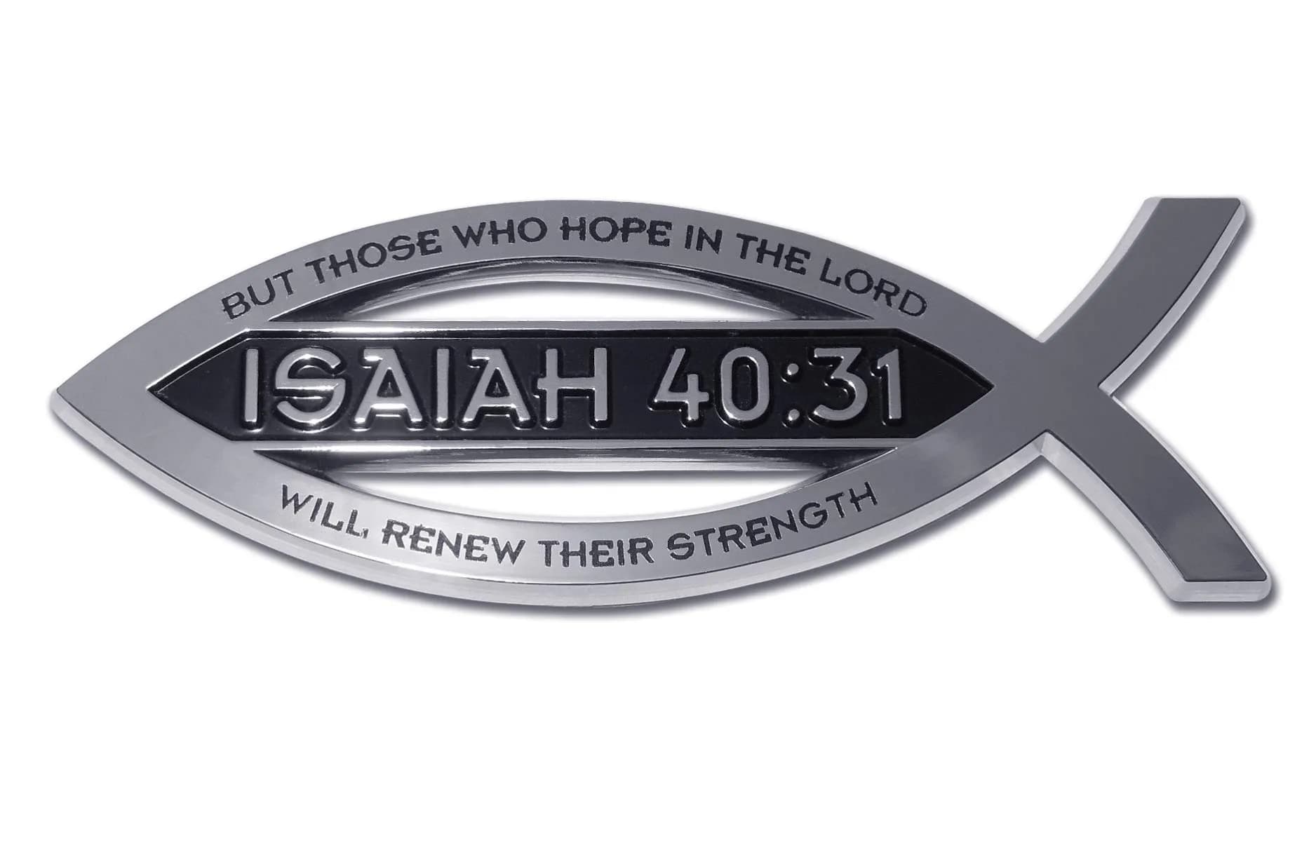 Elektroplate Isaiah 40:31 Christian Fish Symbol Chrome Emblem 10.16cm x 3.56cm x 0.51cm | Weatherproof Chrome-Plated OEM Grade Quality Ichthys
