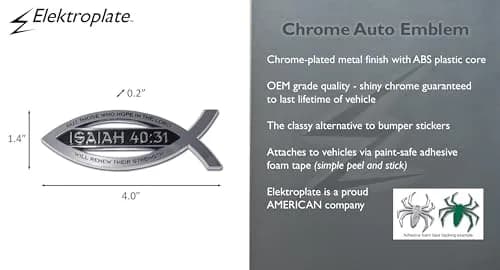 Elektroplate Isaiah 40:31 Christian Fish Symbol Chrome Emblem 10.16cm x 3.56cm x 0.51cm | Weatherproof Chrome-Plated OEM Grade Quality Ichthys thumbnail 3